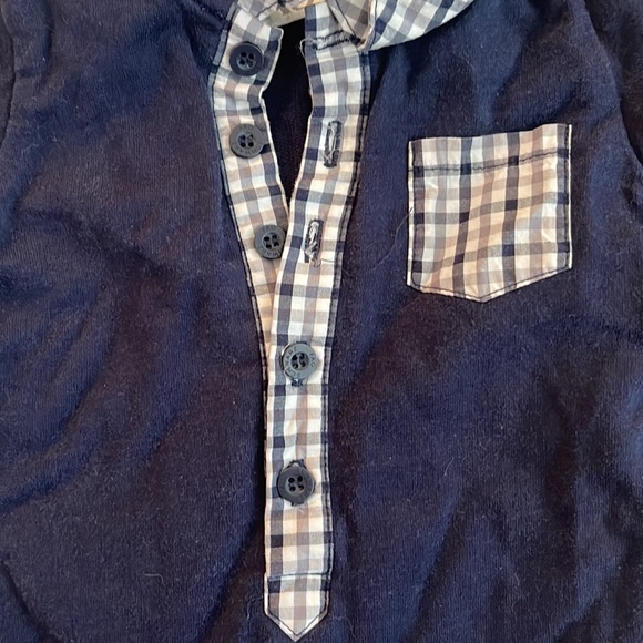 FAO Schwarz Navy Collared Plaid Button Footie - Picture 3 of 4